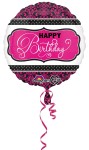 Balon na urodziny Happy Birthday, czarno-różowy