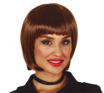Peruka damska, brązowy bob z grzywką 
