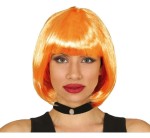 Peruka damska bob z grzywką, neonowa pomarańczowa