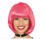 Peruka damska bob z grzywką, neonowa różowa
