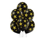 Balony czarne w złote gwiazdy, 6 szt.