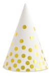 Czapeczki papierowe Białe w złote groszki, 6 szt.