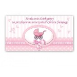 Podziękowanie dla gości na Chrzest, wózek różowy 20 szt.