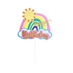 Topper, dekoracja urodzinowa Słońce i kolorowa tęcza, różowy napis