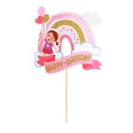 Topper, dekoracja urodzinowa Dziewczynka i kolorowa tęcza