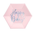 Talerzyki papierowe Holo Urodziny, różowe, 6 szt.