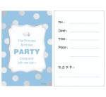 Zaproszenia urodzinowe Niebieskie w srebrne groszki, 6 szt.