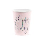 Kubeczki papierowe Holo Urodziny różowe, 6 szt. 