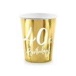 Kubeczki na 40 -stkę złote, GOLD 6 szt.