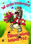 Karnet na imieniny "Zebra z różami"